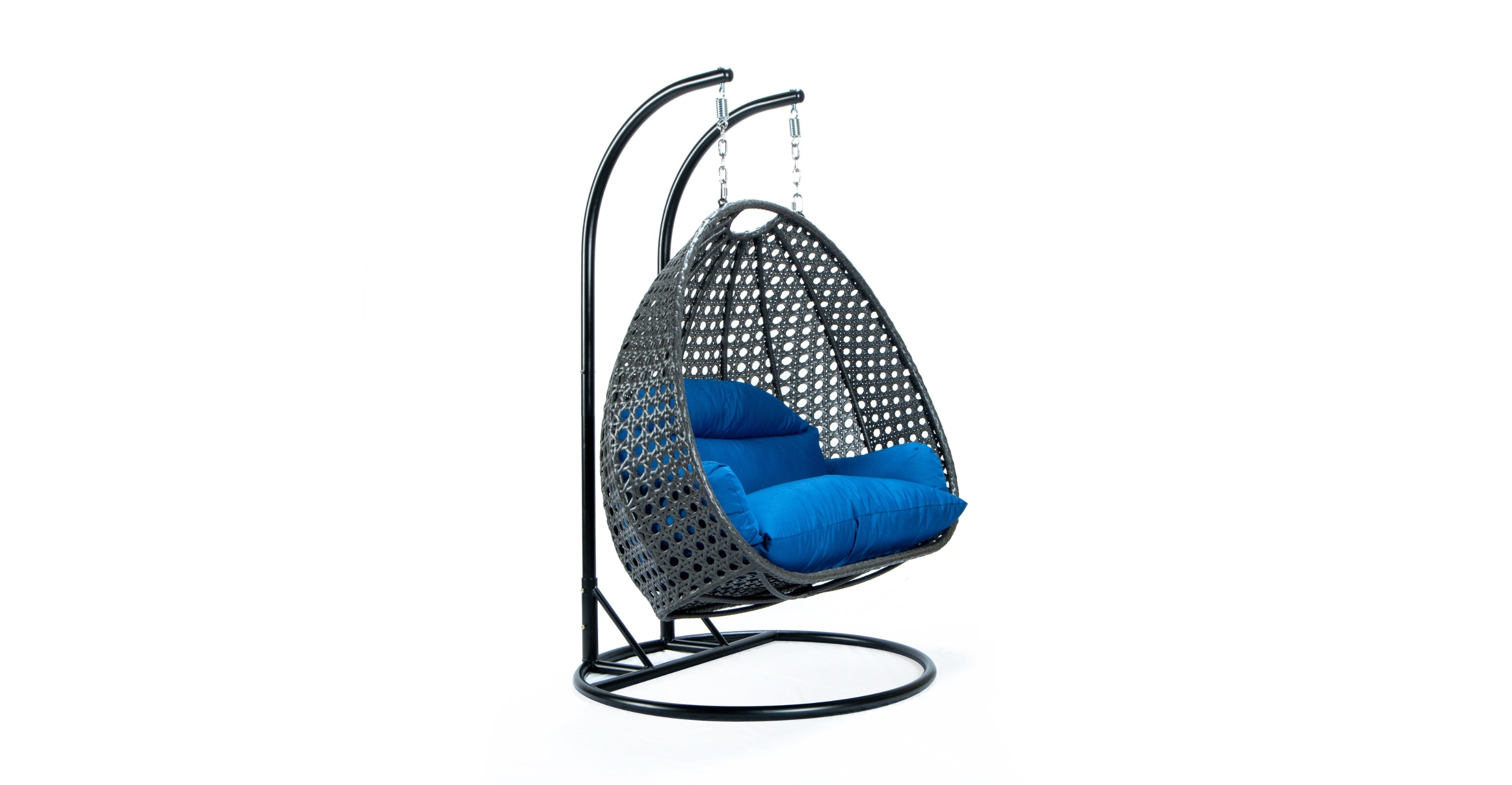 Modern Charcoal Wicker Hanging Double Seater Egg Swing Chair Blue