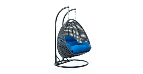 Modern Charcoal Wicker Hanging Double Seater Egg Swing Chair Blue