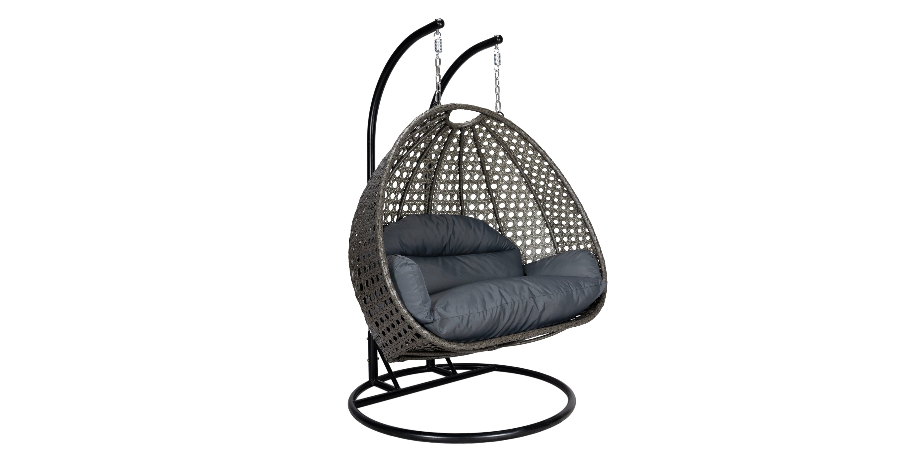 Modern Charcoal Wicker Hanging Double Seater Egg Swing Chair Dark Grey