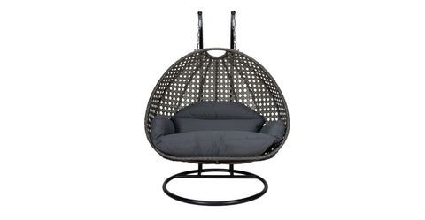 Modern Charcoal Wicker Hanging Double Seater Egg Swing Chair Dark Grey