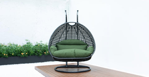 Modern Charcoal Wicker Hanging Double Seater Egg Swing Chair Dark Green