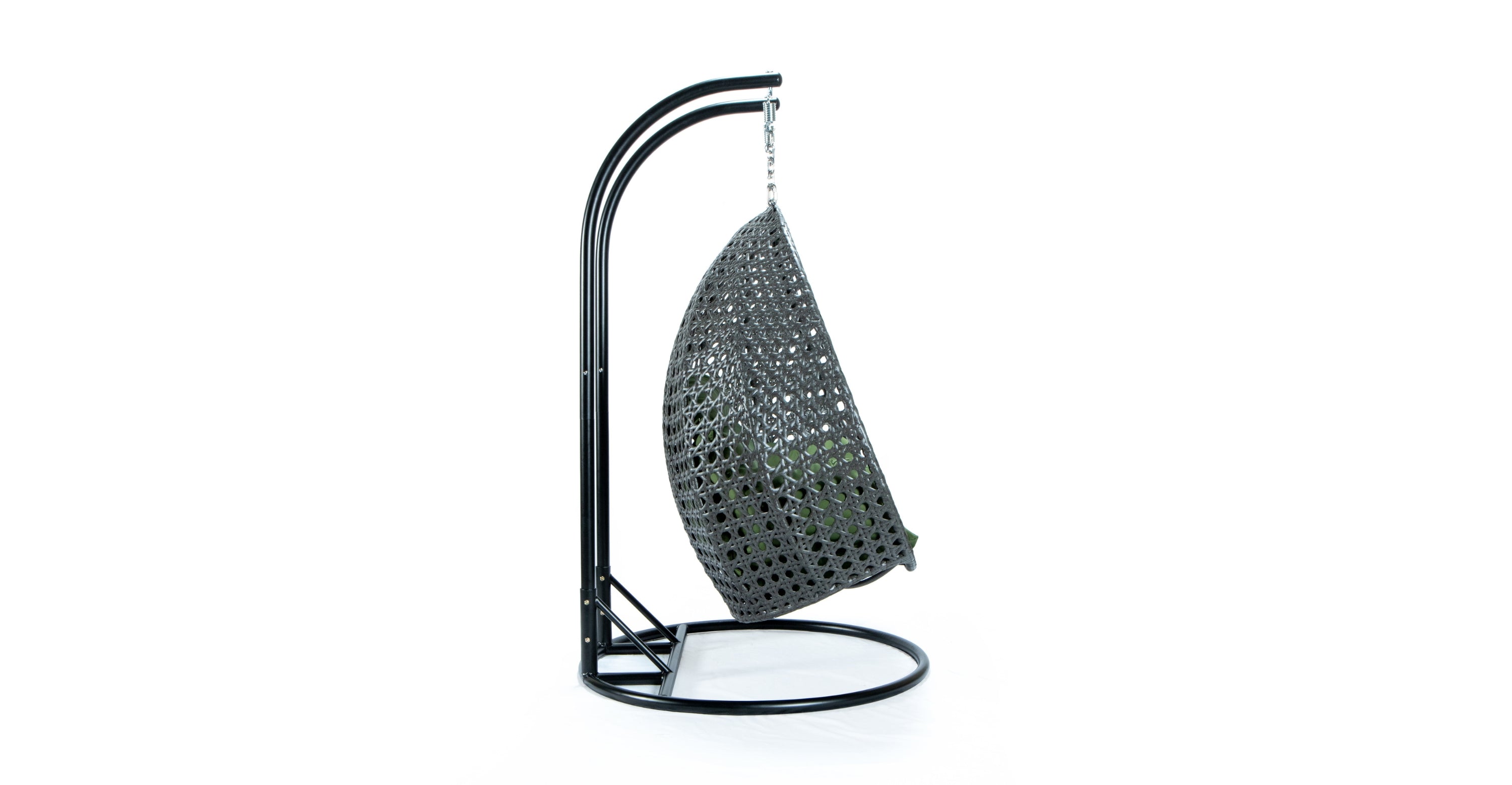 Modern Charcoal Wicker Hanging Double Seater Egg Swing Chair Dark Green