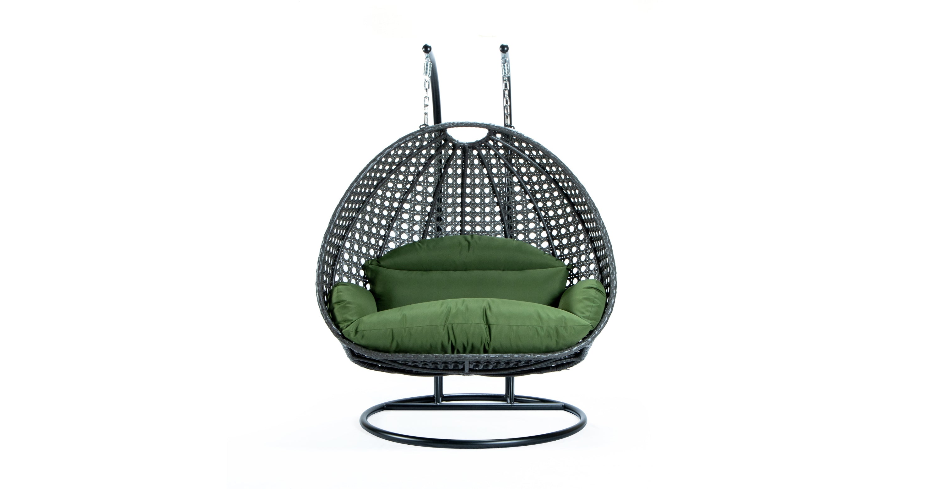 Modern Charcoal Wicker Hanging Double Seater Egg Swing Chair Dark Green