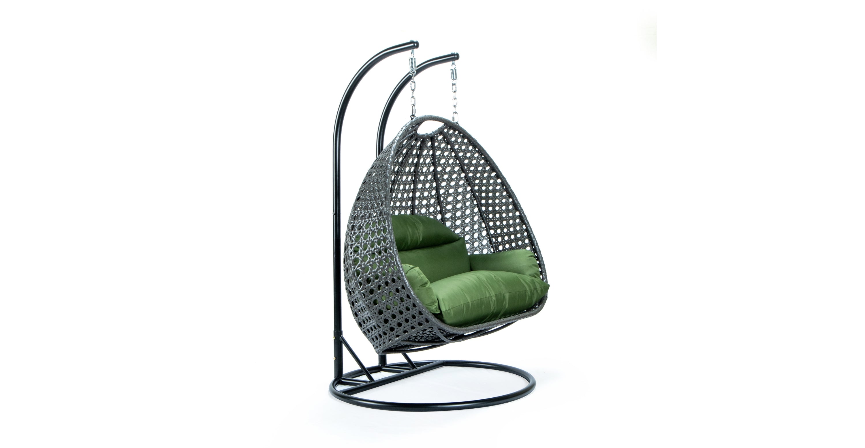 Modern Charcoal Wicker Hanging Double Seater Egg Swing Chair Dark Green