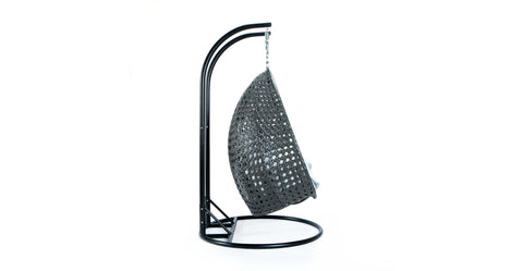 Modern Charcoal Wicker Hanging Double Seater Egg Swing Chair Light Grey