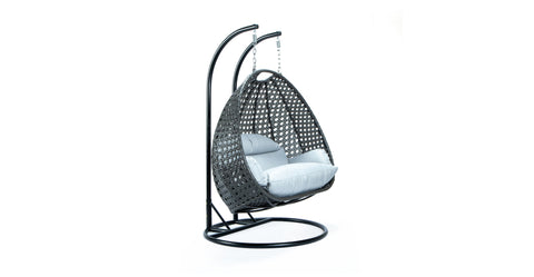 Modern Charcoal Wicker Hanging Double Seater Egg Swing Chair Light Grey