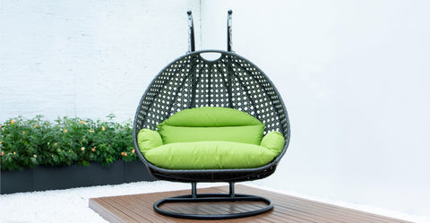 Modern Charcoal Wicker Hanging Double Seater Egg Swing Chair Light Green