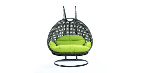 Modern Charcoal Wicker Hanging Double Seater Egg Swing Chair Light Green