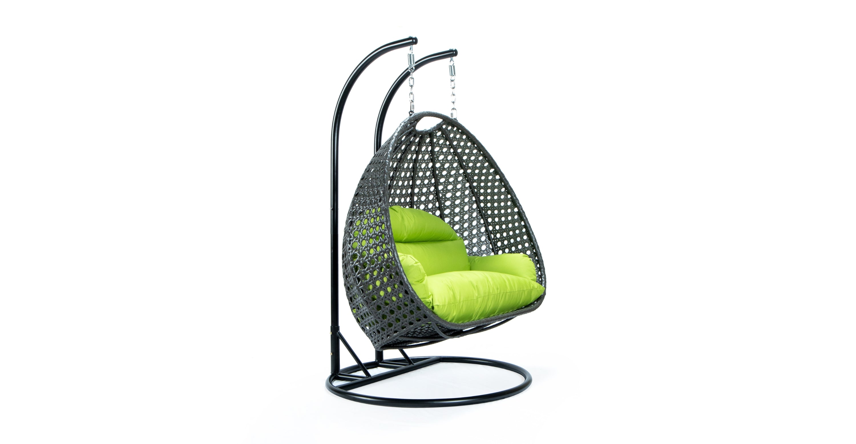 Modern Charcoal Wicker Hanging Double Seater Egg Swing Chair Light Green