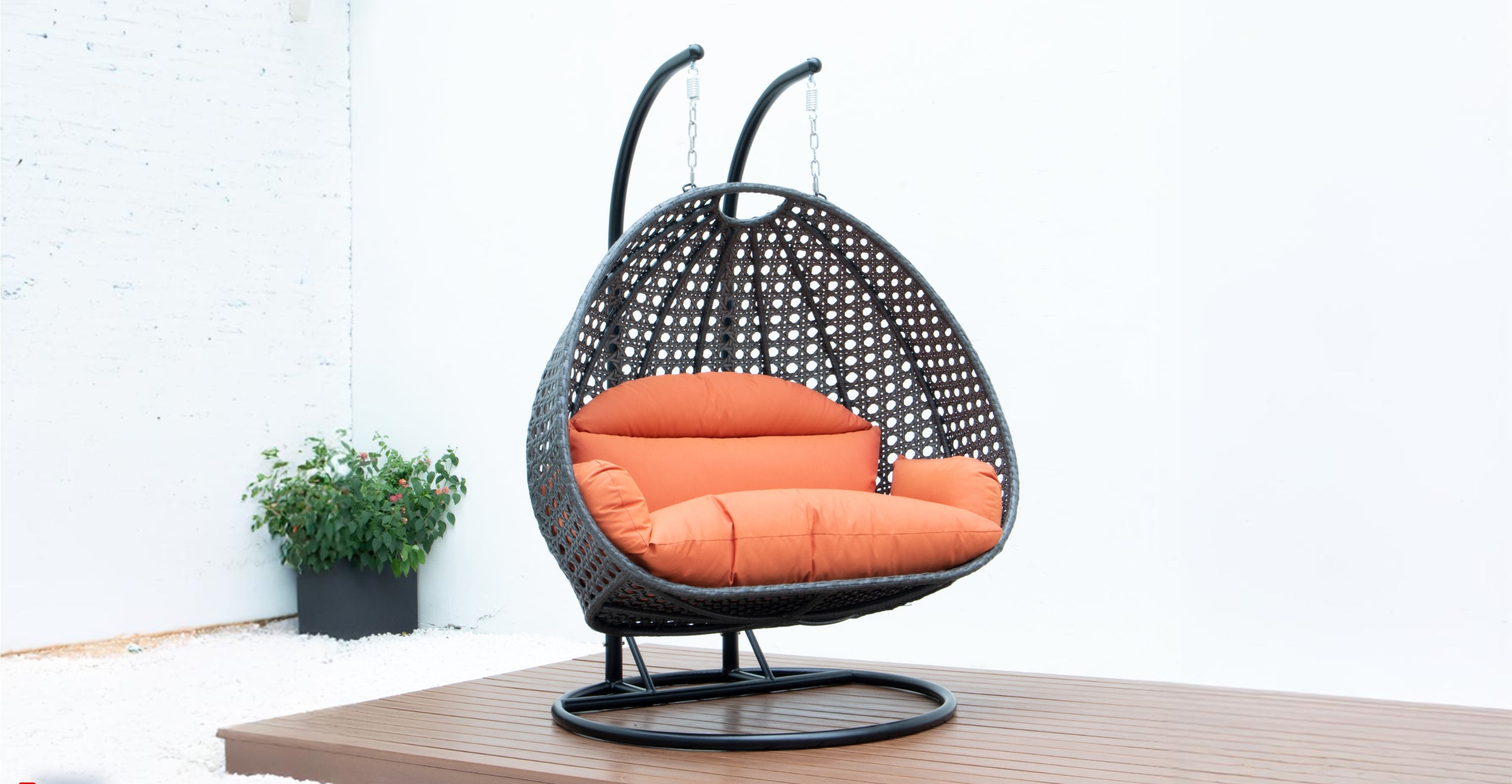 Modern Charcoal Wicker Hanging Double Seater Egg Swing Chair Orange