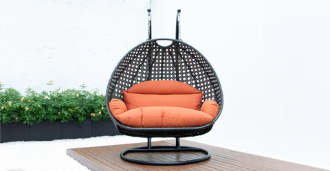 Modern Charcoal Wicker Hanging Double Seater Egg Swing Chair Orange