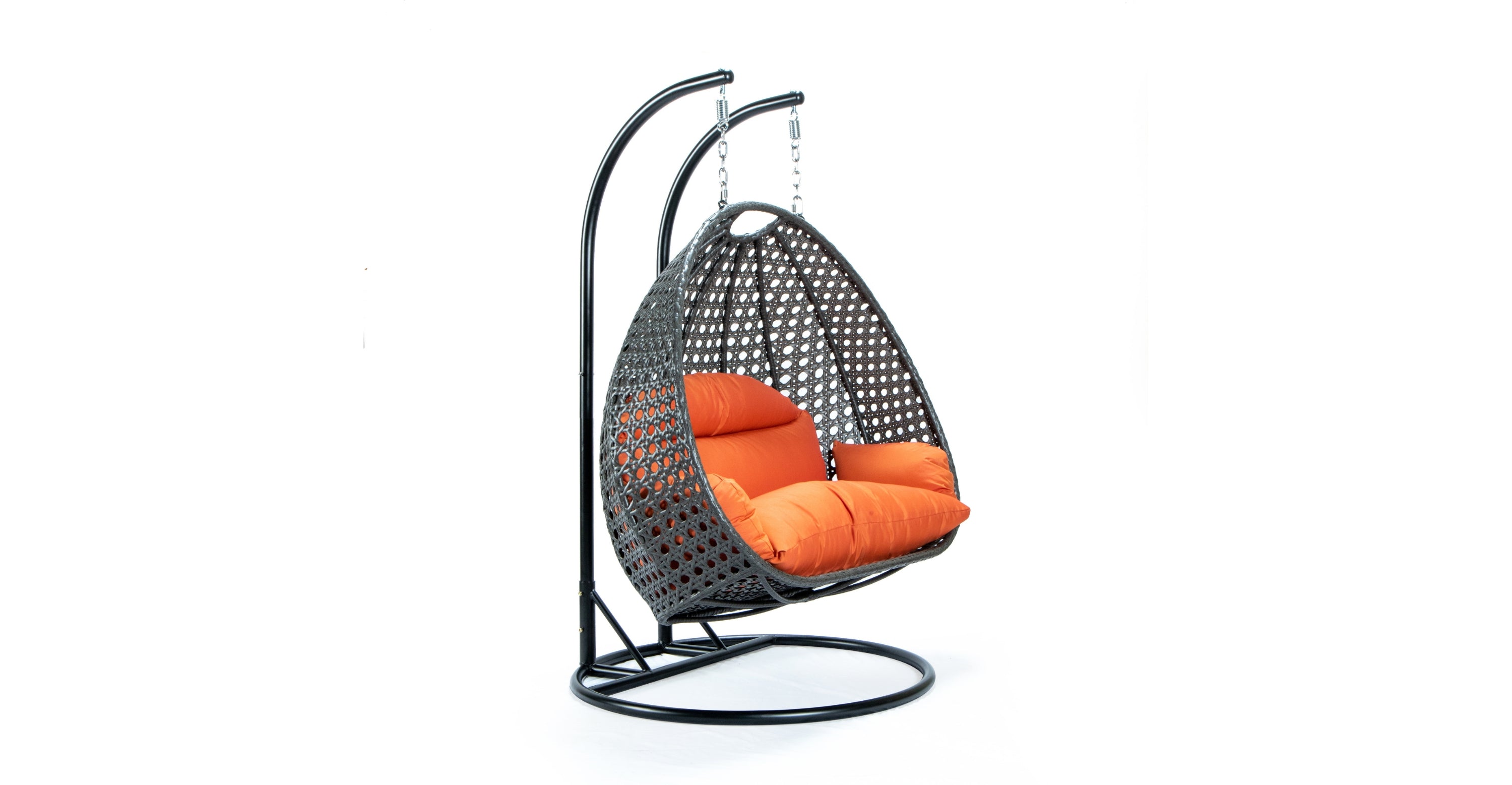 Modern Charcoal Wicker Hanging Double Seater Egg Swing Chair Orange