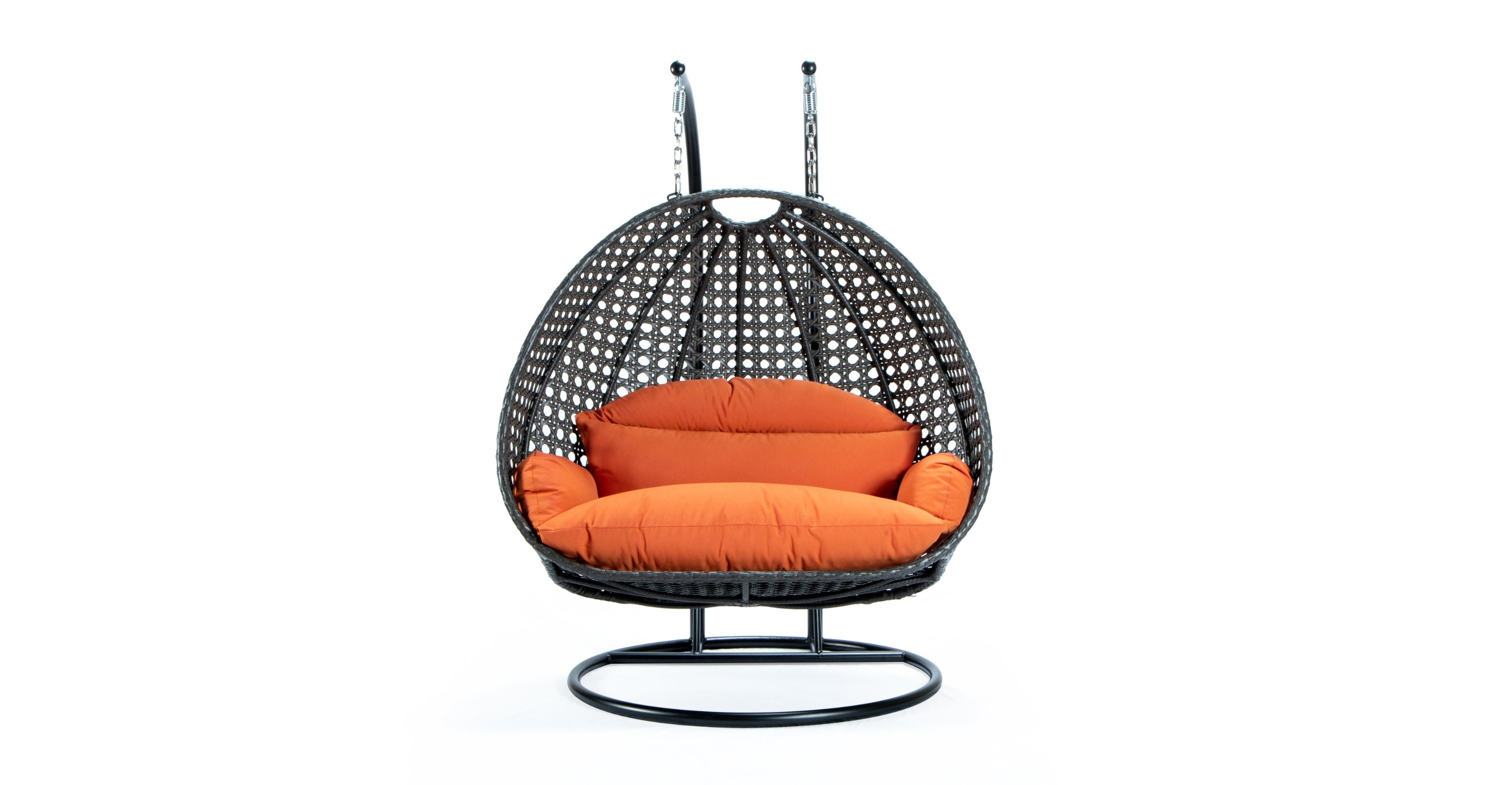 Modern Charcoal Wicker Hanging Double Seater Egg Swing Chair Orange