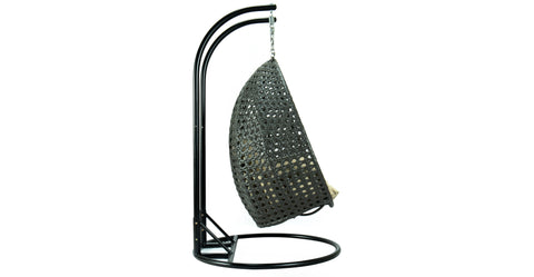 Modern Charcoal Wicker Hanging Double Seater Egg Swing Chair Taupe