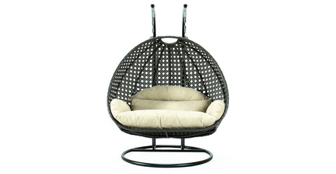 Modern Charcoal Wicker Hanging Double Seater Egg Swing Chair Taupe