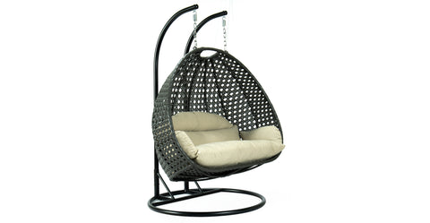 Modern Charcoal Wicker Hanging Double Seater Egg Swing Chair Taupe