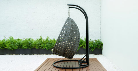 Modern Charcoal Wicker Hanging Double Seater Egg Swing Chair Taupe