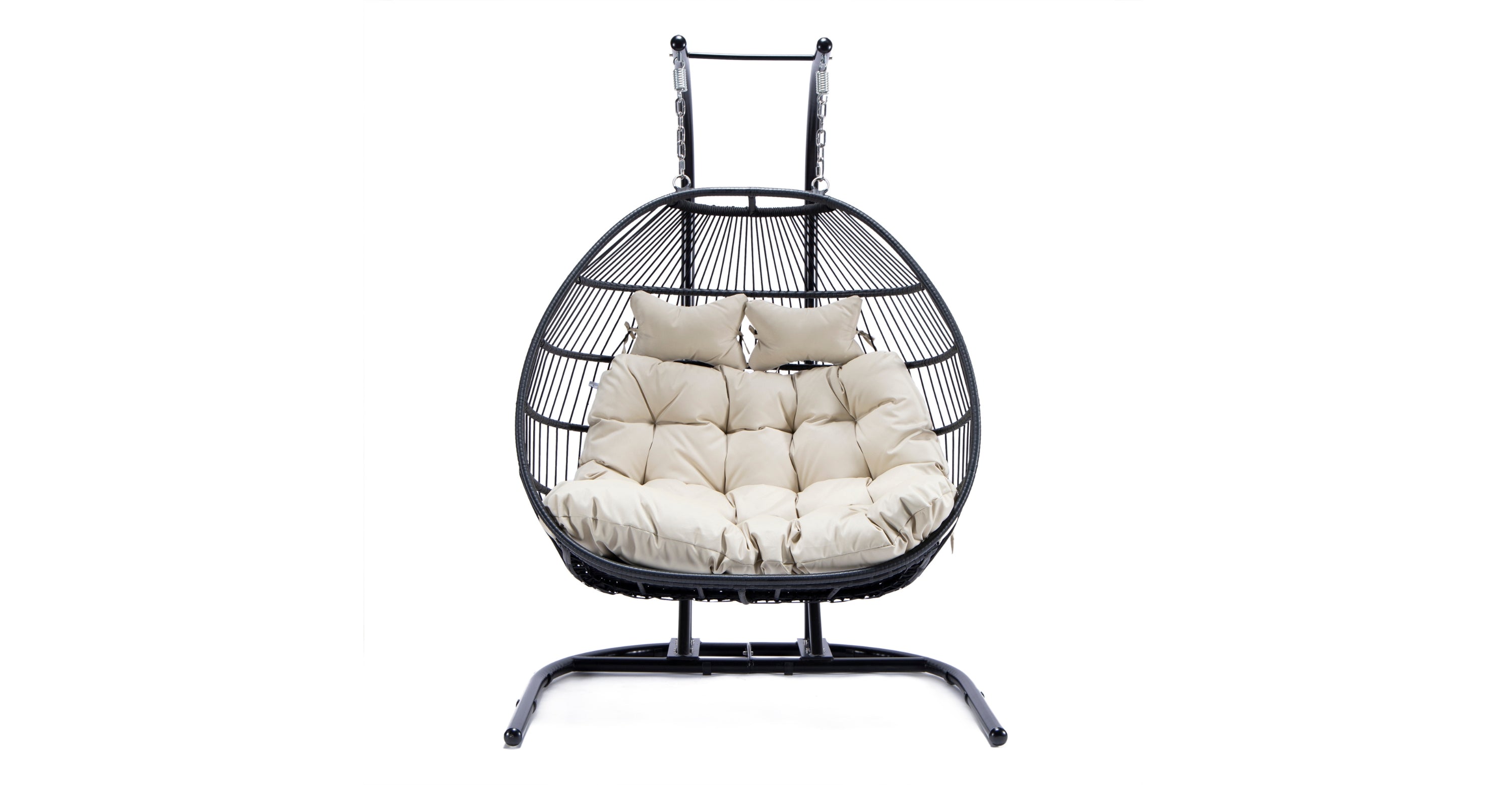 Wicker 2 Person Double Folding Hanging Egg Swing Chair Beige