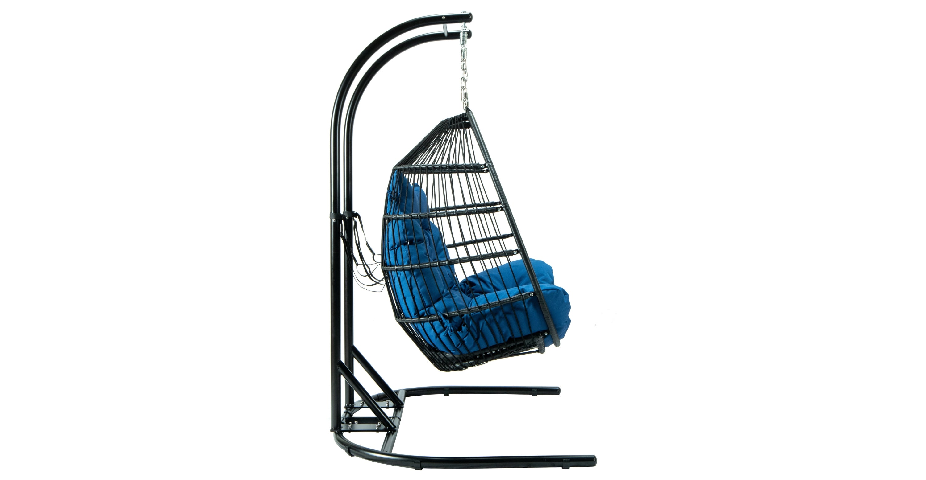 Wicker 2 Person Double Folding Hanging Egg Swing Chair Blue