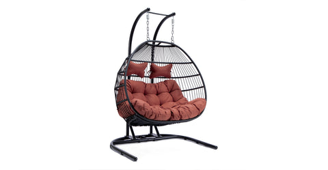 Wicker 2 Person Double Folding Hanging Egg Swing Chair Cherry