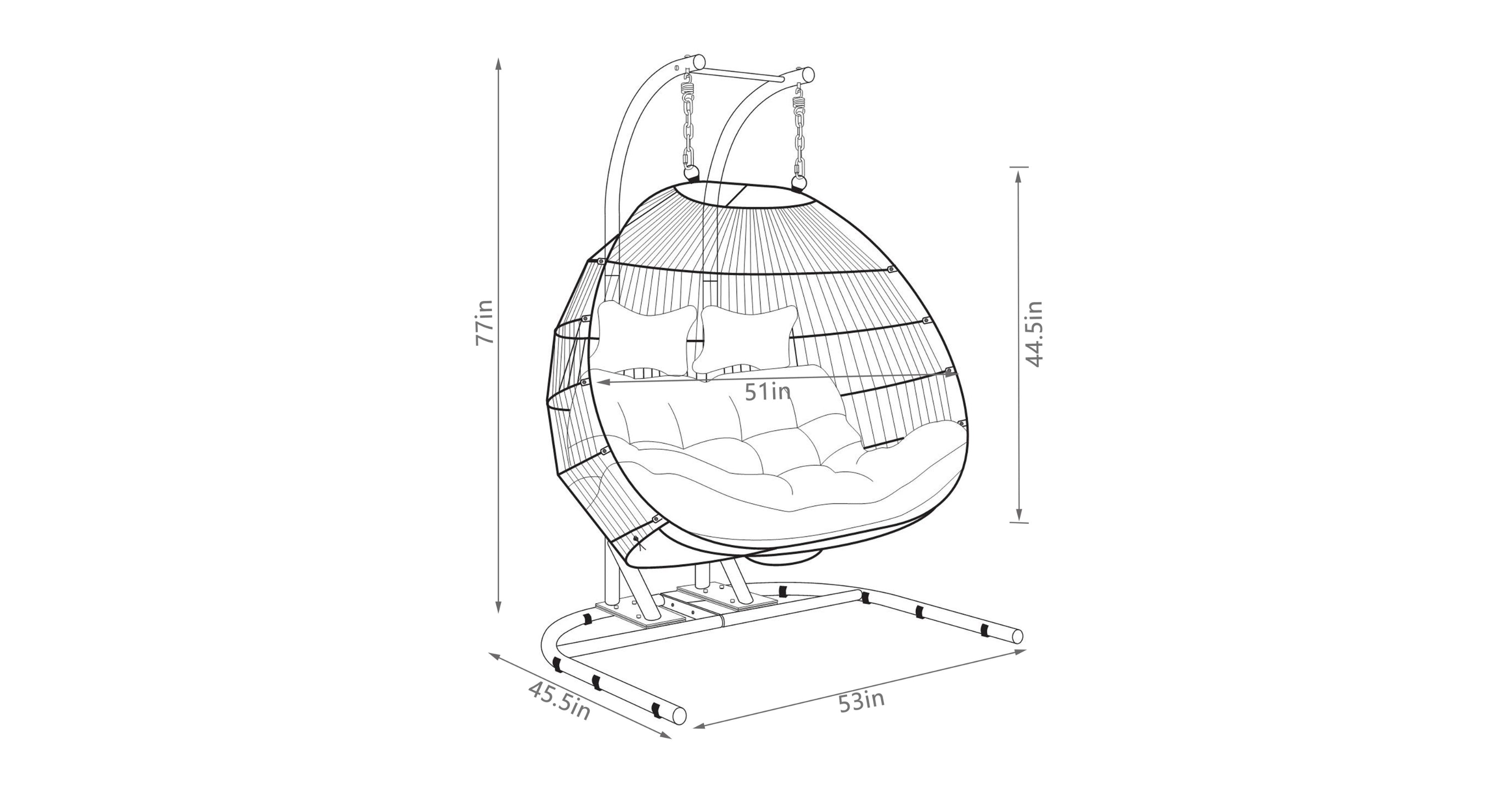 Wicker 2 Person Double Folding Hanging Egg Swing Chair Cherry