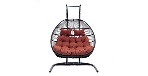 Wicker 2 Person Double Folding Hanging Egg Swing Chair Cherry