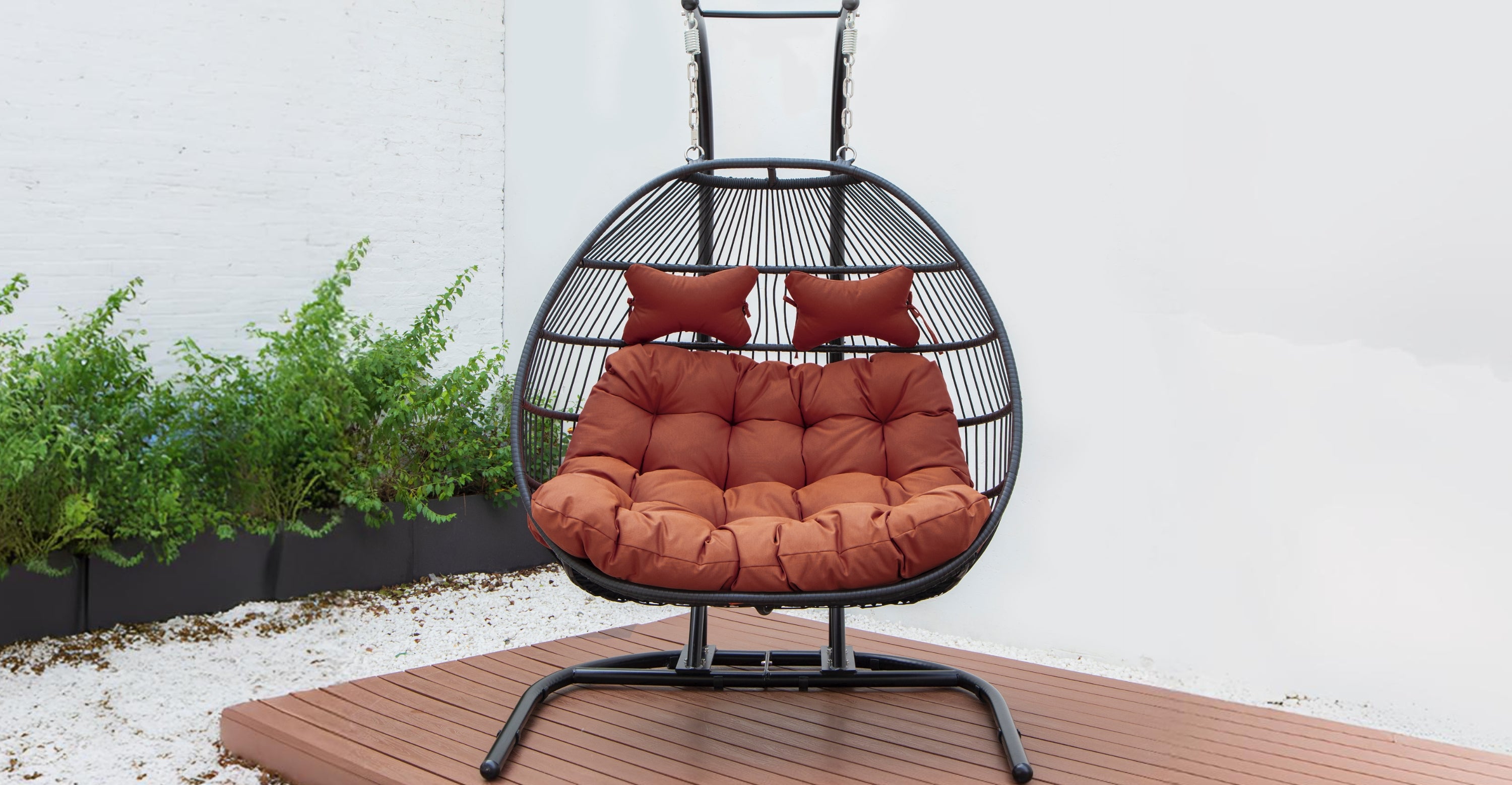 Wicker 2 Person Double Folding Hanging Egg Swing Chair Cherry