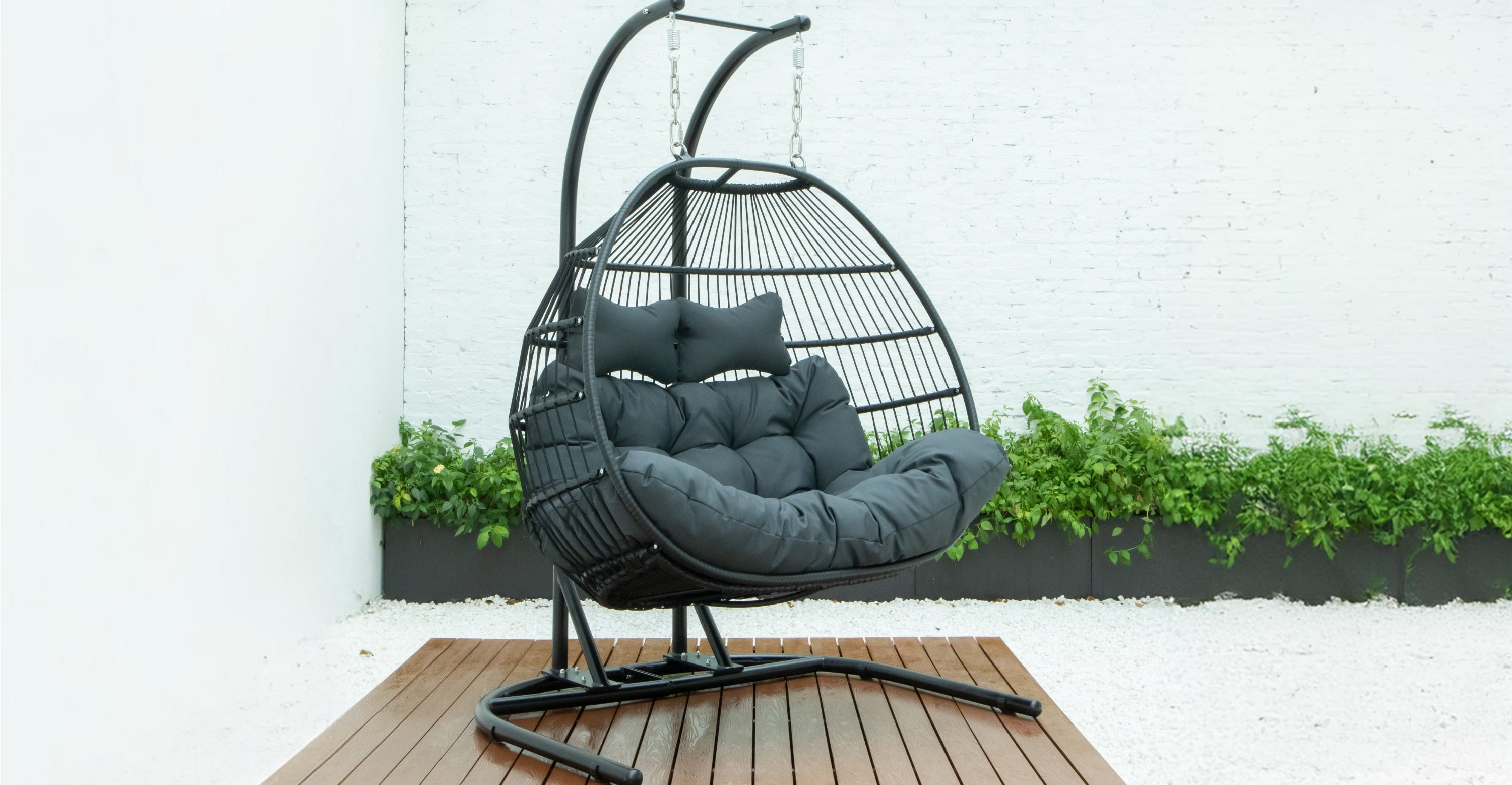 Wicker 2 Person Double Folding Hanging Egg Swing Chair Charcoal