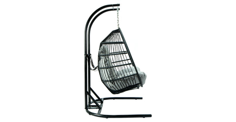 Wicker 2 Person Double Folding Hanging Egg Swing Chair Light Grey