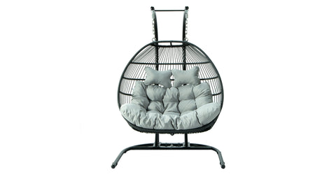 Wicker 2 Person Double Folding Hanging Egg Swing Chair Light Grey