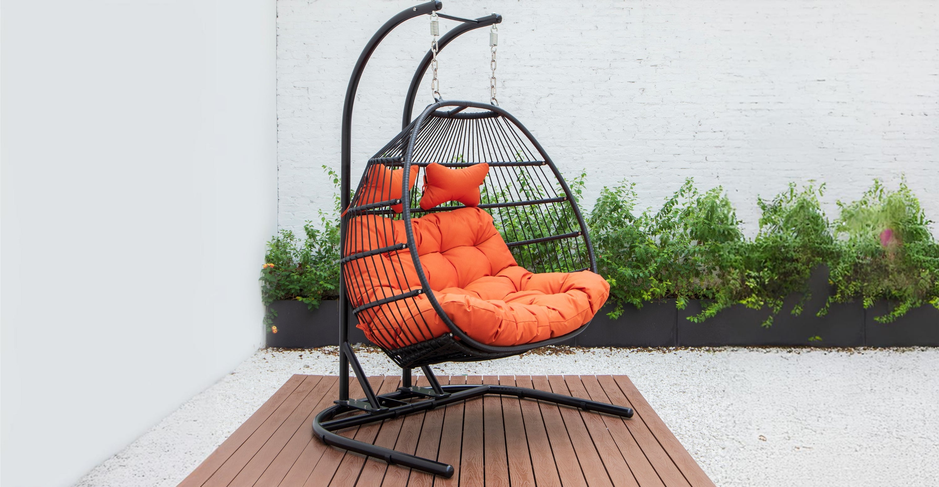 Wicker 2 Person Double Folding Hanging Egg Swing Chair Orange