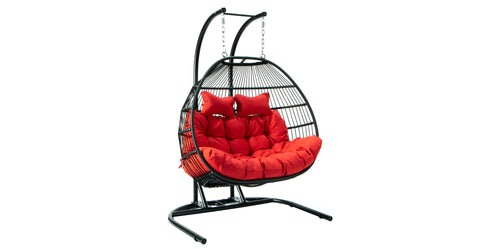 Wicker 2 Person Double Folding Hanging Egg Swing Chair Red