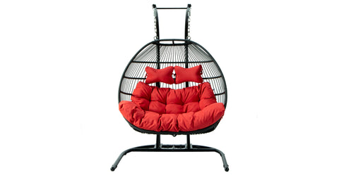 Wicker 2 Person Double Folding Hanging Egg Swing Chair Red