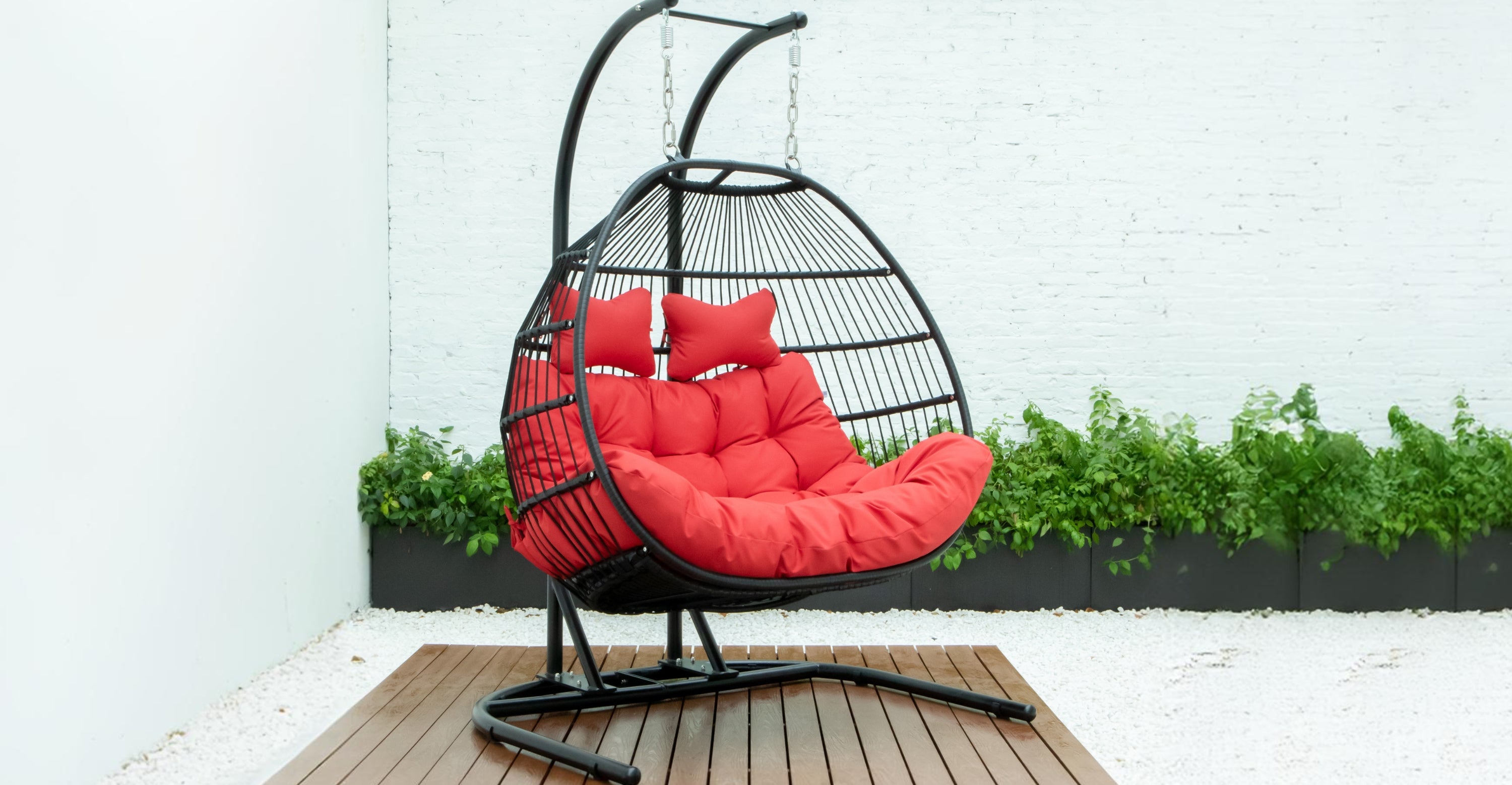 Wicker 2 Person Double Folding Hanging Egg Swing Chair Red