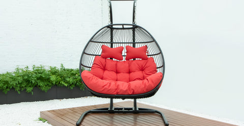 Wicker 2 Person Double Folding Hanging Egg Swing Chair Red