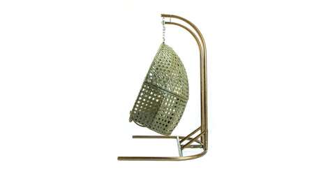 Wicker Hanging Double Egg Beige Swing Chair with an Iron Base Beige