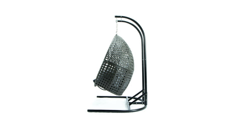 Wicker Hanging Double Egg Charcoal Swing Chair with an Iron Base Grey