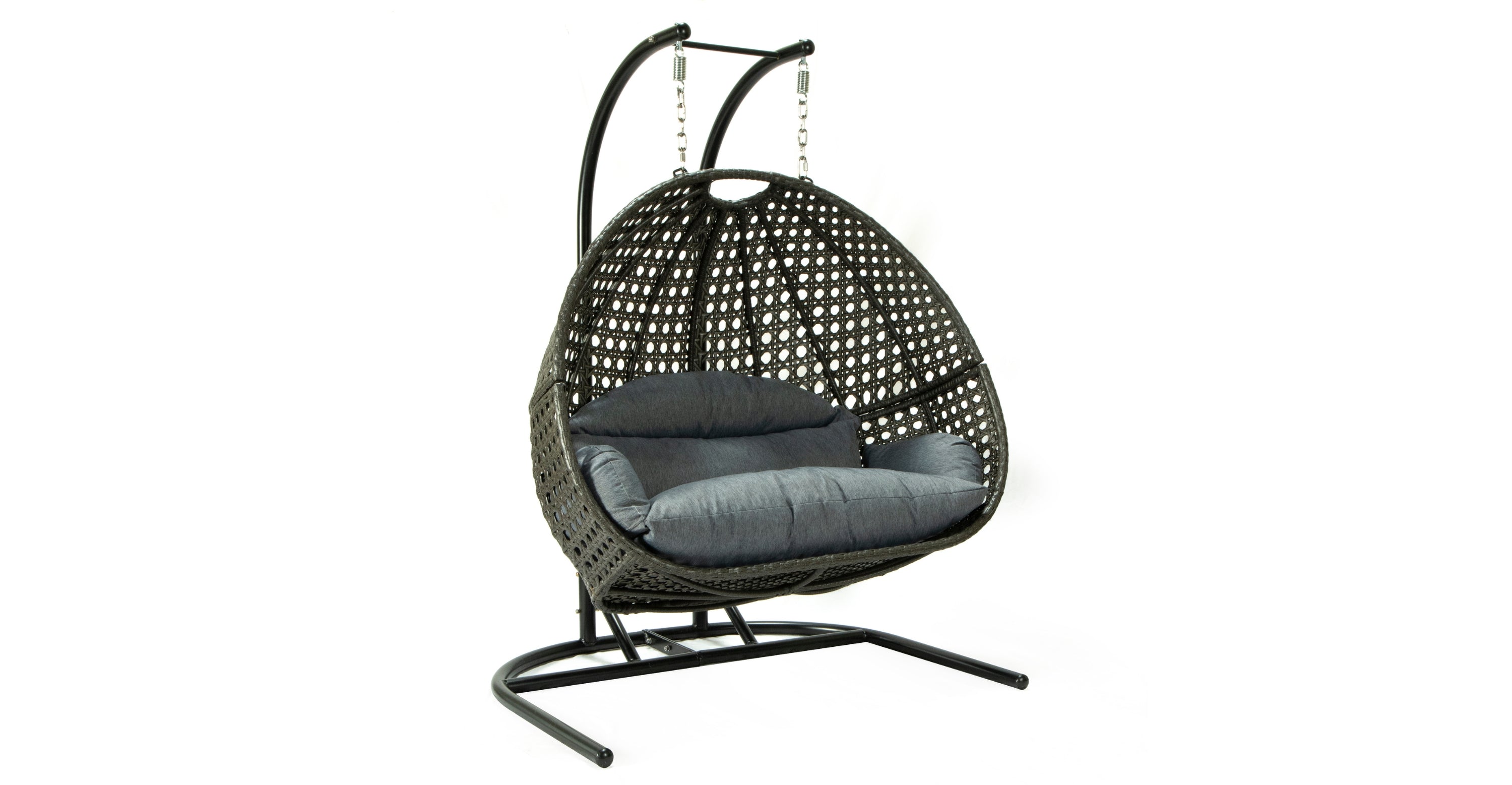 Wicker Hanging Double Egg Charcoal Swing Chair with an Iron Base Grey