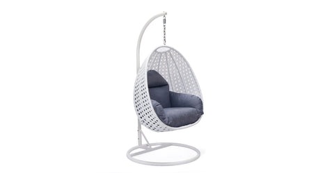 White Wicker Hanging Single Egg Swing Chair With Cushions Charcoal Blue