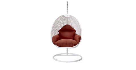 White Wicker Hanging Single Egg Swing Chair With Cushions Dark Green