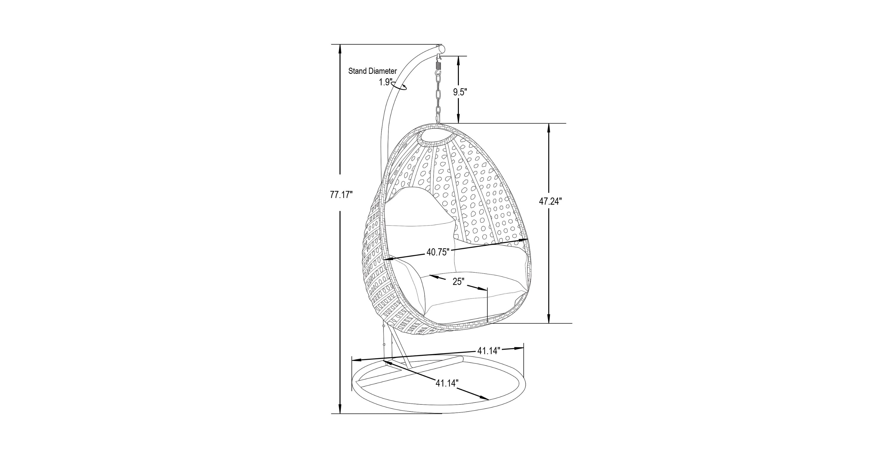 White Wicker Hanging Single Egg Swing Chair With Cushions Dark Green