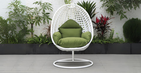 White Wicker Hanging Single Egg Swing Chair With Cushions Cherry