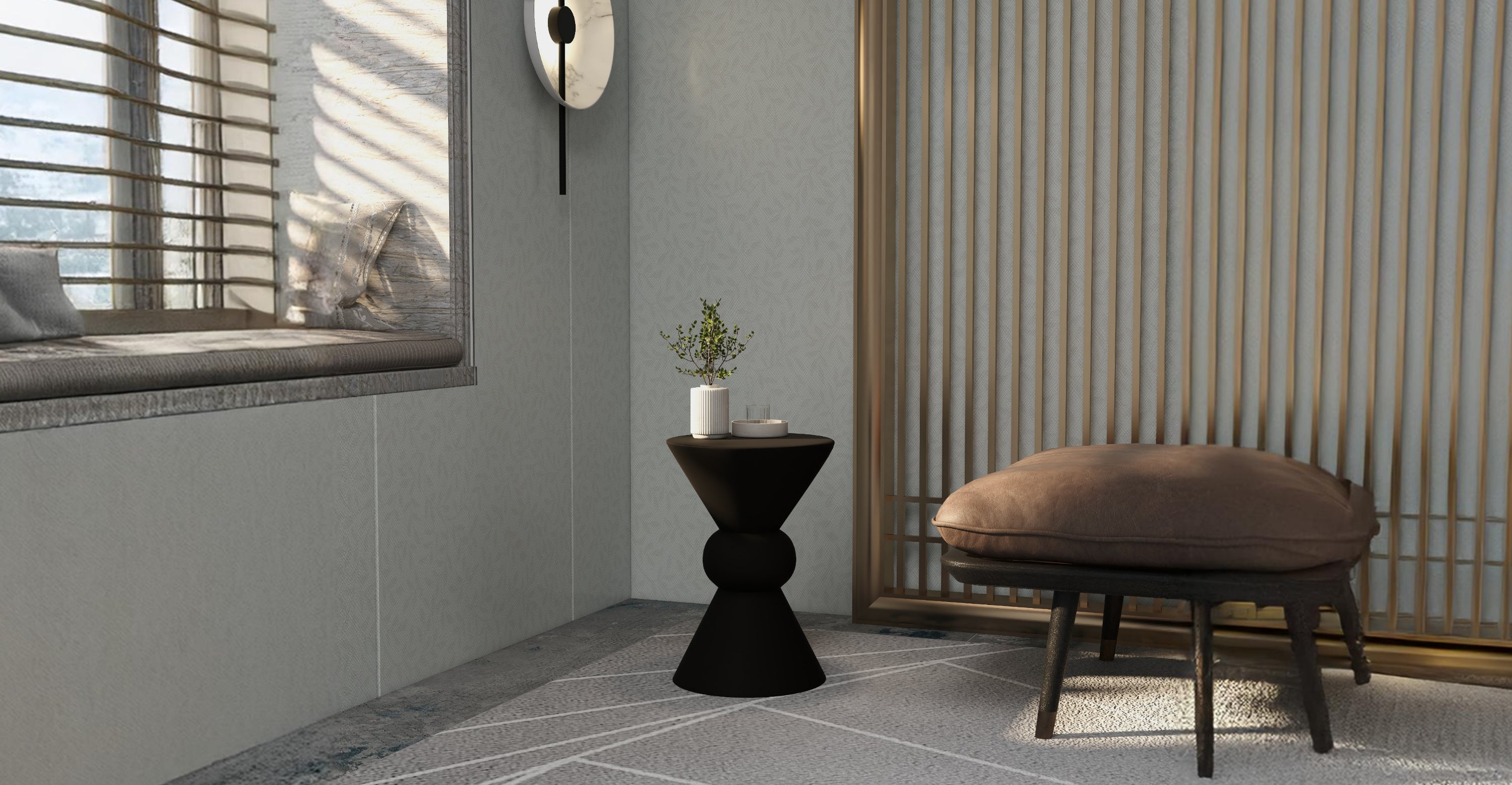 Echo Side Table with Weather-Resistant Fibersone Top Round Accent Table Dark Grey