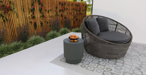 Eden Series Side Table in Fiberstone Round Accent Table for Home, Living Room, Indoor, and Outdoor Grey