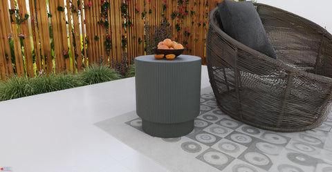 Eden Series Side Table in Fiberstone Round Accent Table for Home, Living Room, Indoor, and Outdoor Grey