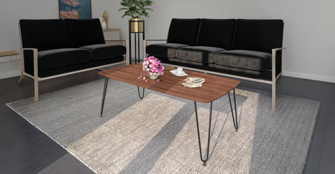 Elmwood Rectangular Coffee Table with Ash Wood Tabletop in Iron Walnut