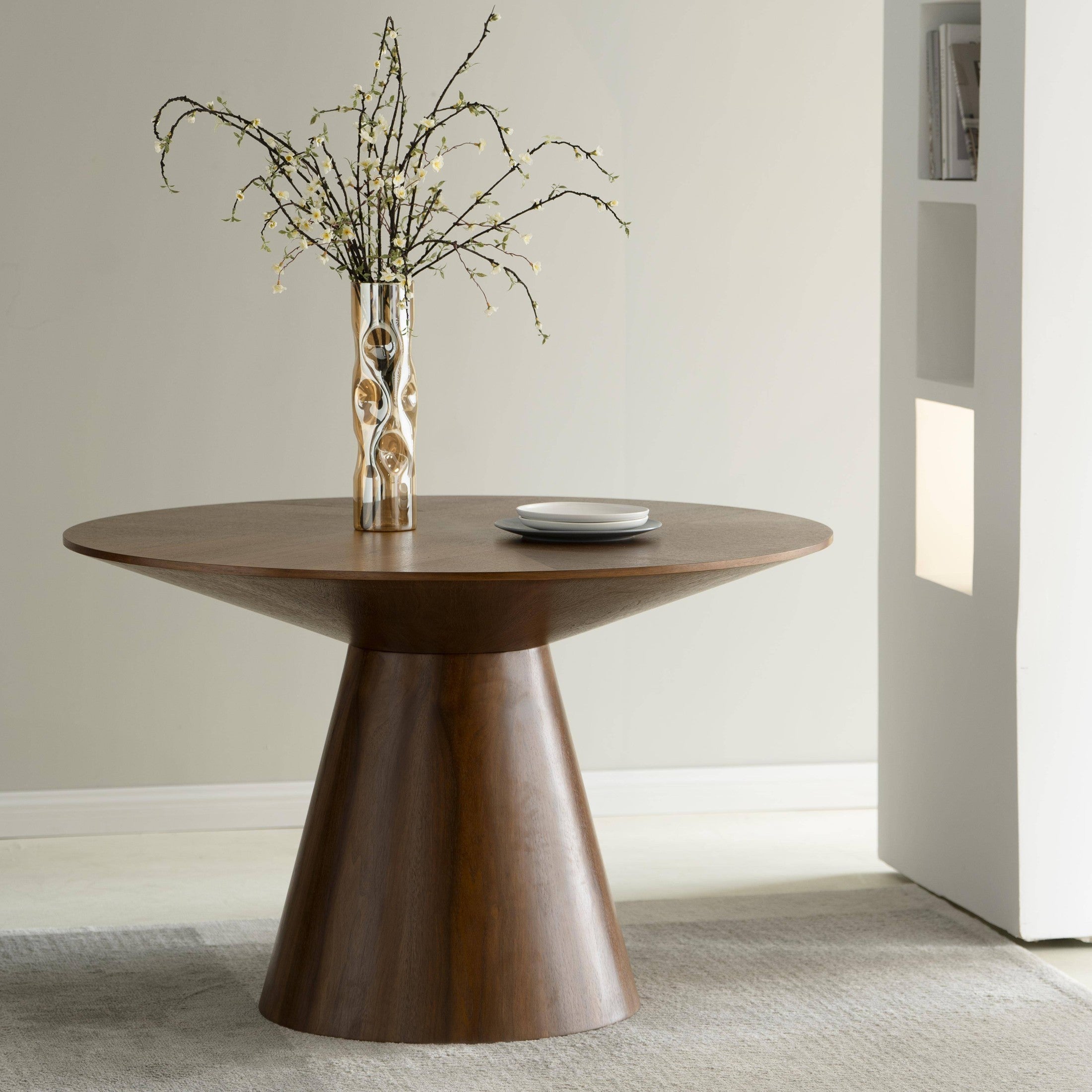 Fynix 47” Round Dining Table with Ash Wood Veneer Top and Pedestal Base