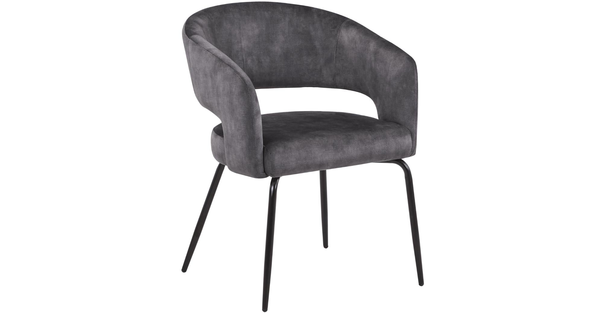 Gavin Dining Chair Upholstered in Leather/Velvet with Open Curved Backrest in Black Iron