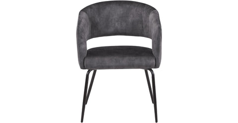 Gavin Dining Chair Upholstered in Leather/Velvet with Open Curved Backrest in Black Iron