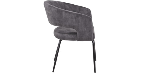 Gavin Dining Chair Upholstered in Leather/Velvet with Open Curved Backrest in Black Iron